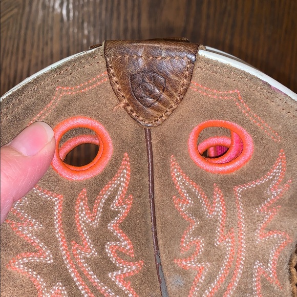 Ariat Girls Fatbaby Brown Leather Suede Hot Pink Western Cowgirl Boots 2 Youth - Picture 7 of 13